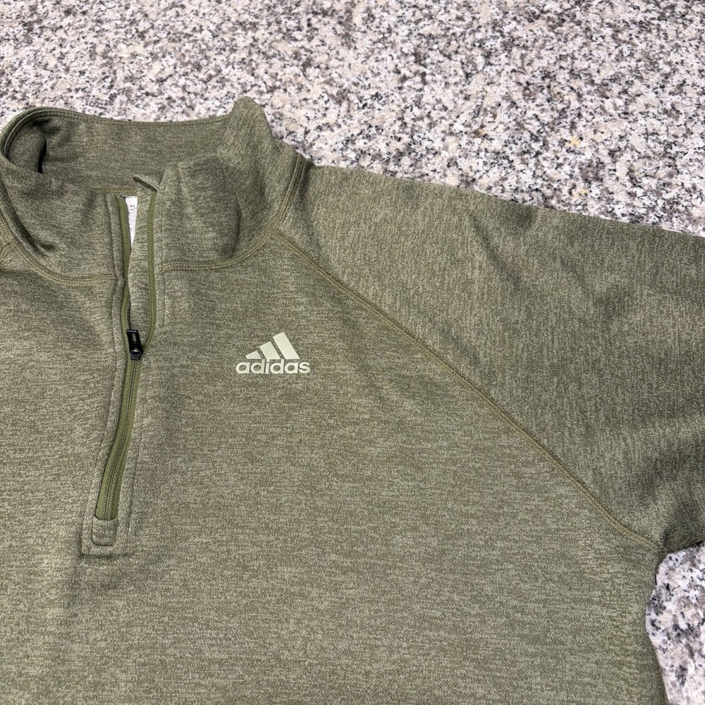 Men's Adidas Climalite Heathered Olive Green 1/4 Zip Athletic Pullover Size XL